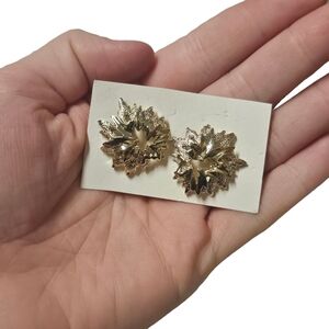 Gold Leaf Statement Stud Earrings – Textured Maple Leaf Design